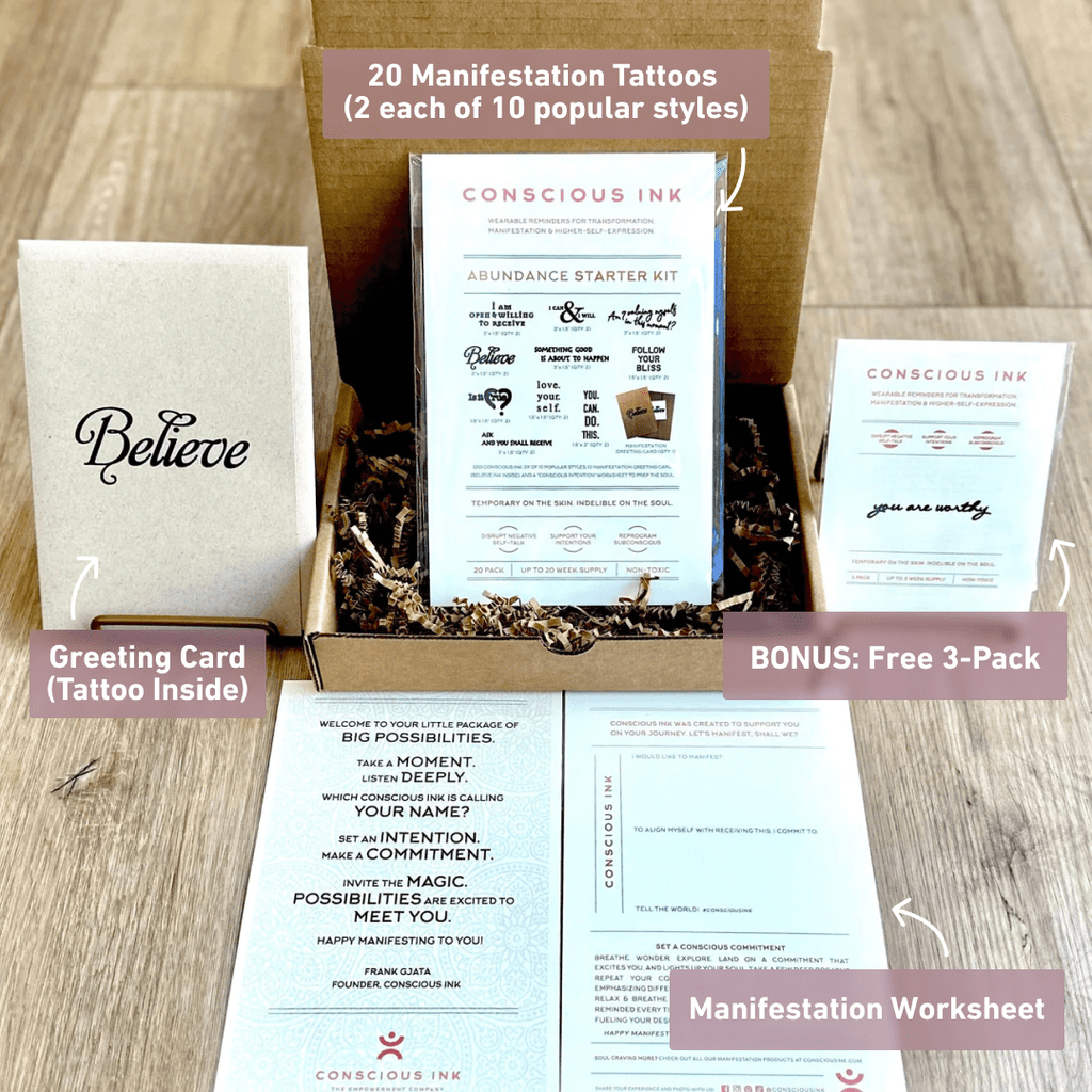 Abundance Starter Kit (Save 38%) Temporary Tattoos Pack Conscious Ink 