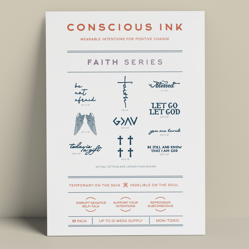 Faith Variety 10-Pack Temporary Tattoos Pack Conscious Ink 